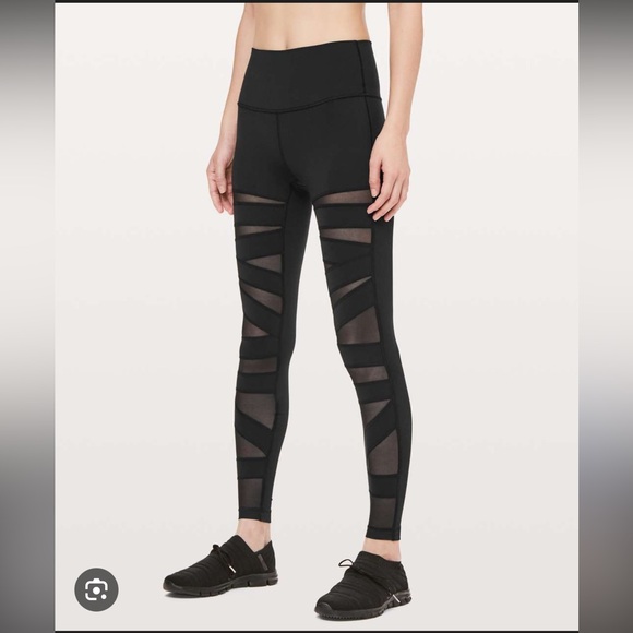 Lululemon Wunder Under Mesh Bandage Black Leggings - Picture 1 of 6